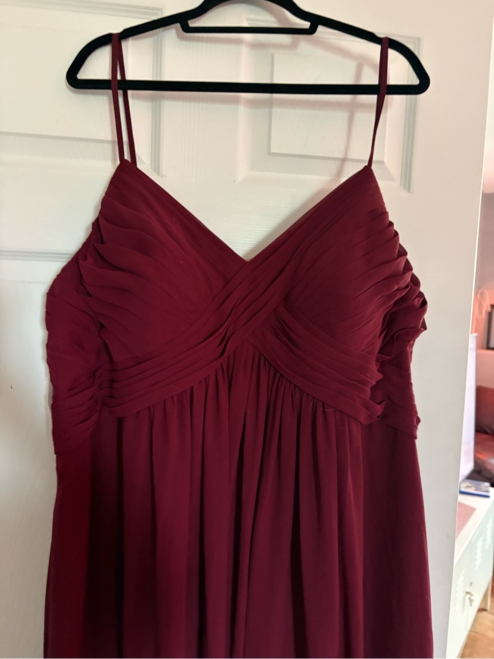 Women's Burgundy Azazie Bridesmaids Dress Plus Size Spaghetti Strap Maxi - Picture 2 of 2